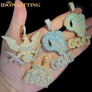 Necklaces Hip Hop Cute Animal Goat Head Pendant Necklace Bling 5A CZ Paved Iced Out Rhodium Gold Plated Blue Enamel Jewelry for Men Boy