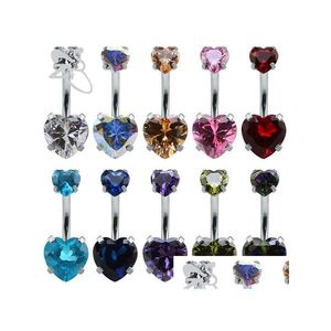 Navel Bell Button Rings Women Fashion 316 L Surgical Steel Double Gem Sexy Heart Belly Zircon Bar Ring Body Piercing Drop Delivery Dhuzq