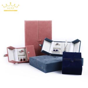 Lådor högkvalitativ flanellduk Snap Double Opening Jewelry Organizer Set Box Ring Earring Halsband Packaging Present