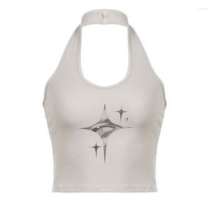 Women's Tanks Sexy Personalized Eye Printed Hanging Neck Vest Knitted Slim Top