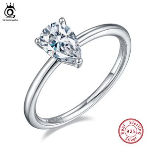 Rings ORSA JEWELS 1 Carat Pear Cut Moissanite Engagement Ring 925 Sterling Silver DE Color VVS Classic Waterdrop Solitaire Ring SMR58