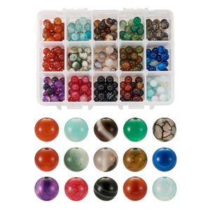 Crystal 225Pcs/Box 8mm 15 Styles Natural Agate Round Beads Spacer Loose Stone Beads For Jewelry Making DIY Beading Bracelet Accessories