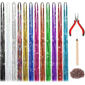 Braiders 47 Inches Hair Extension Tinsel 2400 Strands Glitter Kit for Christmas Year Halloween Cosplay Party 230520