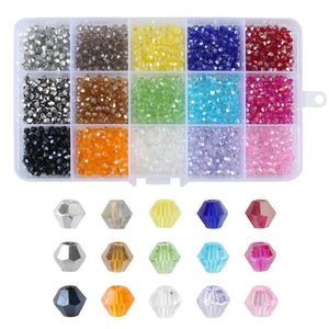 Crystal 4mm Multicolor Clear Crystal Bicone Beads Box för DIY -armbandsmycken Tillbehör Tillbehör mångfacetterad oregelbunden glaspärla