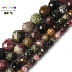 Crystal AAA Natural Faceted Colorful Tourmaline Round Loose Beads for Jewelry Making 15inche/strand Diy Bracelet Necklace