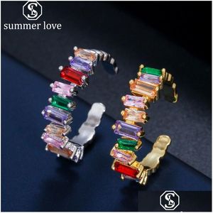 Anelli a fascia Baguette Cz Arcobaleno Polsino aperto Squisito Colorf Irregar Cubic Zircon Finger Anello di fidanzamento Gioielli per feste Regali Dr Dhopk