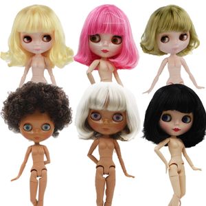 Dolls Blyth Doll Nude White and Black Skin Joint Body 1 6 con capelli corti 230520