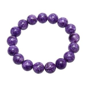 Bracelets 1216mm AAA Genuine Natural Round Stone Purple Charoite Stretch Bracelet8"