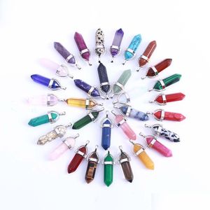 Hänghalsband Fashion Quartz Point For Women and Men Natural Stone Crystal Agate Hexagon Prism utan kedja Drop Delivery Jewel Dhujz