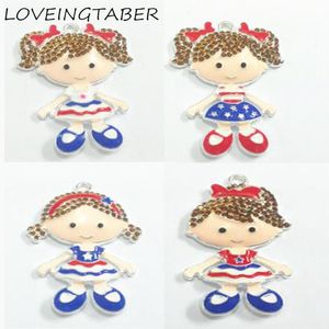 Pendants ( Choose Style First ) Each Style 10pcs/bag Enamel Rhinestone 4th Of July Independence Day Girl Pendants