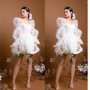 Runway Dresses 2023 Short Prom Ruffles Tulle A-Line Dress Brilliant Full Puff Sleeves Princess Vestidos de Novia