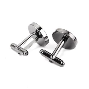 10Pcs Wholesale 16mm Round Blank Settings Base Pad Cuff Links DIY Cufflinks Black