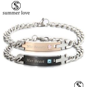 Chain Arrival Stainless Steel His Beauty Her Breast Tag Charm Bracelet Crystal Inlayed Adjustable Size Couple Valentines Day Gift Dr Dh6Ce