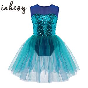 Dancewear Kids Girls Dance Dress Shiny Sequins Stage Performance Ballet Dance Figure Skating Dress Costume 230520