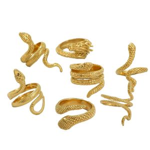 Band Rings 1 Piece Retro Punk Exaggerated Spirit Snake Ring Fashion Personality Winding Animal Snakeshaped Gold Stainless Steel Open Dh4El