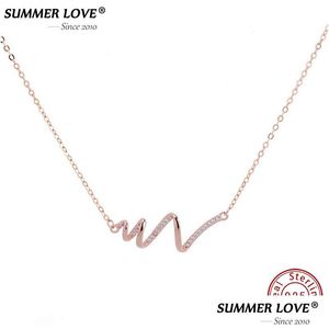 Naszyjniki wisiorka Summer Love 925 Sterling Sliver EKG Urok dla kobiet błyszcząca kryształowa biżuteria na szyi Złoty łańcuch Colar feminin dro dhj2x