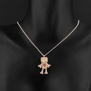 Collane Ins Fashion Pink Love Robot Collana Donna Oro rosa Rosso Zirconi Collane a cuore Gioielli alla moda da donna Zk30