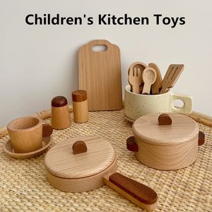 Kitchens Play Food Children'S Natural Wood Color Preschool Toys Fruits And Vegetables Simulation Play House Kitchenware Cognitive Wooden Toys Gifts 230520