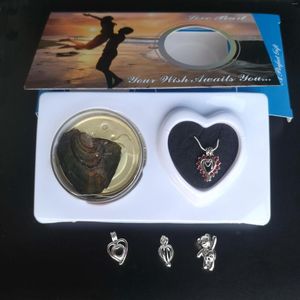 Collane con ciondolo Coppia da spiaggia Conchiglia di perle Confezione regalo di ostriche Cozze reali Perle naturali Collana dei desideri fai-da-te con medaglione a forma di cuore di rubino