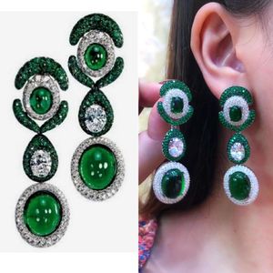 Knot Missvikki Luxury Dangle Earrings Trendy Shiny Green CZ Full Mirco Paved Cubic Zircon Naija Wedding Fashion Jewelry Gift