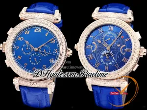 Grandmaster Chime Complicated 5175R Automatic Swiss Quartz Mens Watch 175th Anniversary Rose Gold Engraved Blue Reverse Dial Leather Strap Super Puretime C3