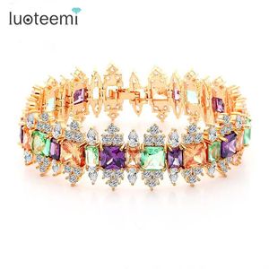 Braccialetti LUOTEEMI Nuovo speciale vendita caldo di lusso Champagne GoldColor Fancy Multi AAA Cubic Zirconia braccialetto braccialetto per le donne regalo d'amore