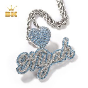 Halsband Bling King Custom Name Necklace Bubble Letter Heart Iced Out White Light Blue CZ Pendant Tennis Chain Hiphop Jewelry