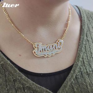 Collane LUER Lettera Hip Hop Collana Nome/Cristallo Doppio Placcato Nome Girocolli Targhetta Personalizzata Gioielli Personalizzati Collane per Regali