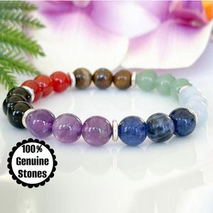 MG1916 NY 7 CHAKRA GEMSTONE HANDT MADDE ARMET WOMENS Black Tourmaline Energy Wrist Mala Yoga smycken