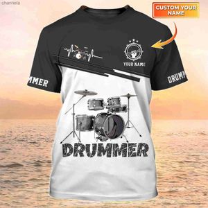 Erkek Tişörtleri En Yeni Yaz Erkek Moda T-Shirt Kişiselleştirilmiş Adı Drummer 3D Baskılı Tişört Unisex Sıradan Tshirt Hediye Davulcu DW121