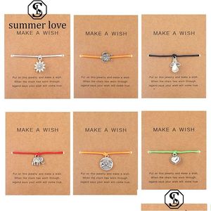 Łańcuch boho słonia życie drzewa przyjaźń miłość żółw słonecznika dziewczyna urok Bracelets for Women Men 5 Kolor lina with Wish Card Dr dhkc7