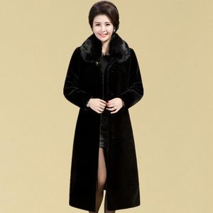 Women's Fur & Faux Winter Coat Knee Length Imitation Mink Plush Mother's Hair Collar Loose Large Windbreaker