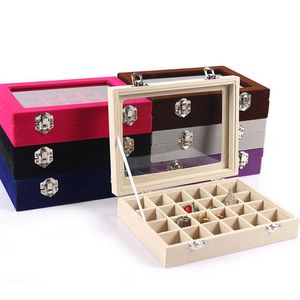 Boxes Velvet Glass Jewelry Display Box 20*15*4.5cm Jewelry Tray Holder Casket Storage Organizer 2017 Earrings Ring Box