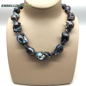 Halsketten Große Barockperle Unregelmäßige Statement-Halskette aus Stoff mit Flammenball, schwarz, blau, Naturperlen, beliebter Schmuck, elegant