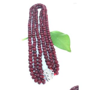 Kedjor 3 rader fasetterade 5x8mm Brasilien Ruby Jade Rondelle ädelstenar pärlor halsband 1820 Drop Leverans smycken halsband hängen Dhgarden dh5bi