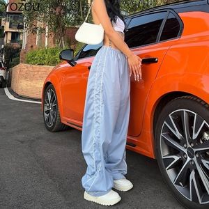 Women s Two Piece Pant s YOZOU Drawstring Black Gorpcore Striped Oversized Baggy Cargo Parachute Jogger Wide Leg Trouser Slacks 230519