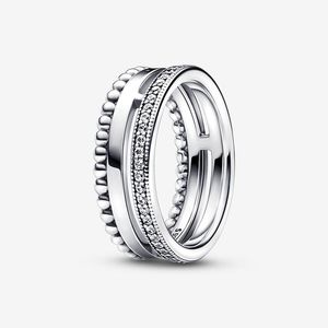 925 Gümüş İmza Logo Pandora için Pave Boncuklar Halkası Pandora Düğün Partisi Takı Tasarımcı Yüzük Kadınlar için Kız Arkadaşı Hediye Orijinal Kutu Seti Lüks Yüzük