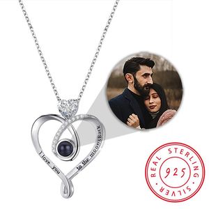 Collane Collana in argento sterling 925 Ciondolo con amore Proiezione fotografica personalizzata personalizzata Collane con zirconi a cuore Regalo per la festa della mamma per Bff