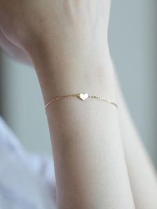 Bangles GOLDtutu 14k Solid Gold Heart Charm Bracelet Dainty Minimalist Jewelry