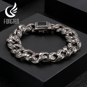 Pulseiras Fongten Vintage Estilo Gótico Masculino Pulseira de Aço Inoxidável Preto Fecho Charme Sorte Amizade Pulseiras Braçadeira Homens Moda