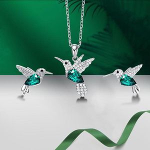 Sets COCOM 925 Sterling Silver Hummingbird Crystal Jewelry Set for Women Girls Pendant Necklace Stud Earrings Free Shipping Items