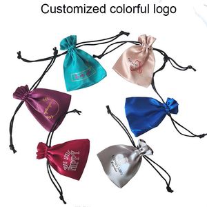 Boxes 50pcs customized printing bags Drawstring satin Bag small Pouches Jewelry Package Makeup Wedding Packaging Candy Gift Bag