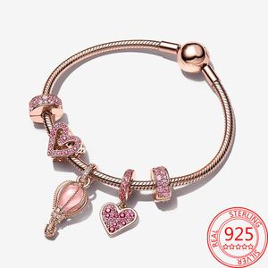 Bangles Trendy 925 Sterling Silver Heart Direction Rose Gold Series Charm Moment Bracelet Pink Gift Ladies Bracelet Set