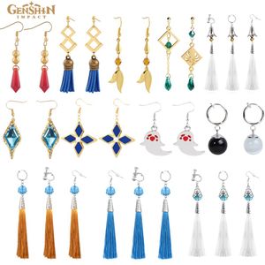 Earrings Wholesale 20Pcs Genshin Impact Earrings Zhongli Tartaglia Venti Keqing Hu Tao Drop Earrings for Women Ear Clip Cosplay Jewelry