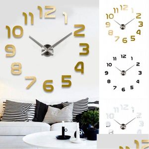 Wall Clocks 3D Big Number Mirror Clock Large Modern Design Background Diy Home Living Room Office Decor Art Drop Delivery Garden Dhojd