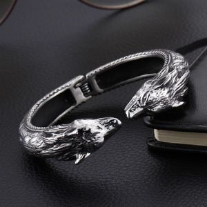 Bangle Fongten Vintage Dragon Wolf Stainless Steel Bangle For Men Punk Cuff Bracelet Men Fashion Animal Jewelry