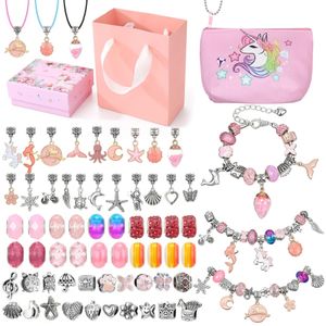 Bangle Unicorn Armband Kit Presentlåda Förvaringsväska för kvinnliga smycken Tillbehör Mångfärgad metall charms halsband för DIY -leveranser