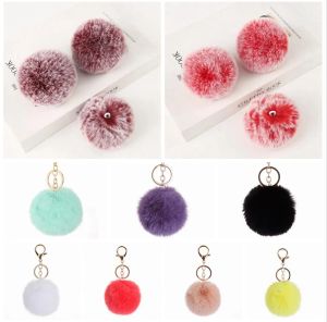 8cm imitera kanin päls boll nyckelring parti favorit pom pom bilväska handväska nyckelringar dekoration fluffig faux kanin päls nyckelringar