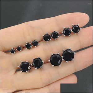 Studörhängen Punk Hippie Fashion Black Stone Crystal Zircon 3/4/5/6/7/8mm Gorgeous Earing For Women Men smycken Drop Deliver Dhgarden Dhinz