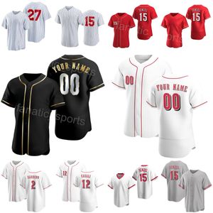 Anpassad baseball 2 Jose Barrero Jersey 28 Kevin Newman 17 Stuart Fairchild 15 Nick Senzel 12 Curt Casali 27 Jake Fraley 44 Aristides Aquino Pinstripe Man Kids Woman H-R